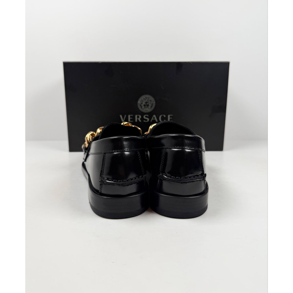 Size 8.5 - Versace Chain Link Leather Loafers