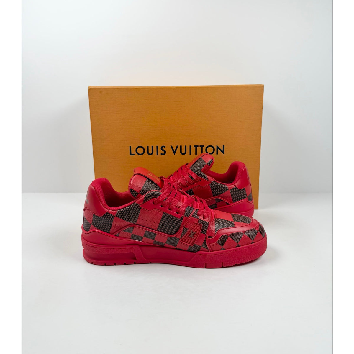 Size 6LV/7US - Louis Vuitton Damier Red Trainer NEW