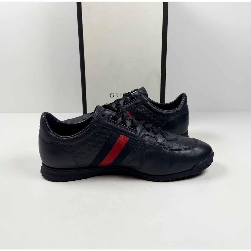Size 10.5US - Gucci Guccissima Leather Web Low Top