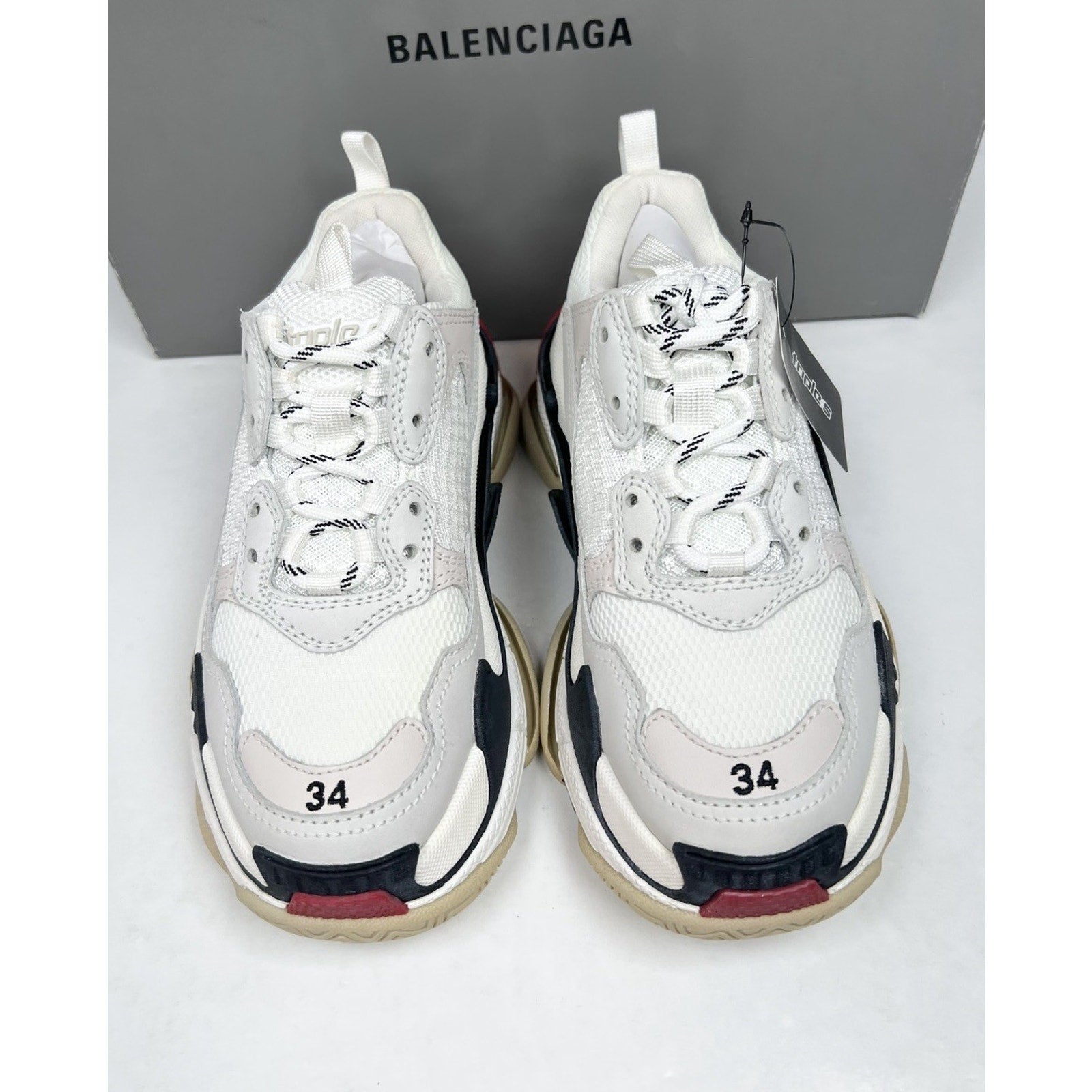 Size 34EU/4W - Balenciaga Triple S Distressed White NEW