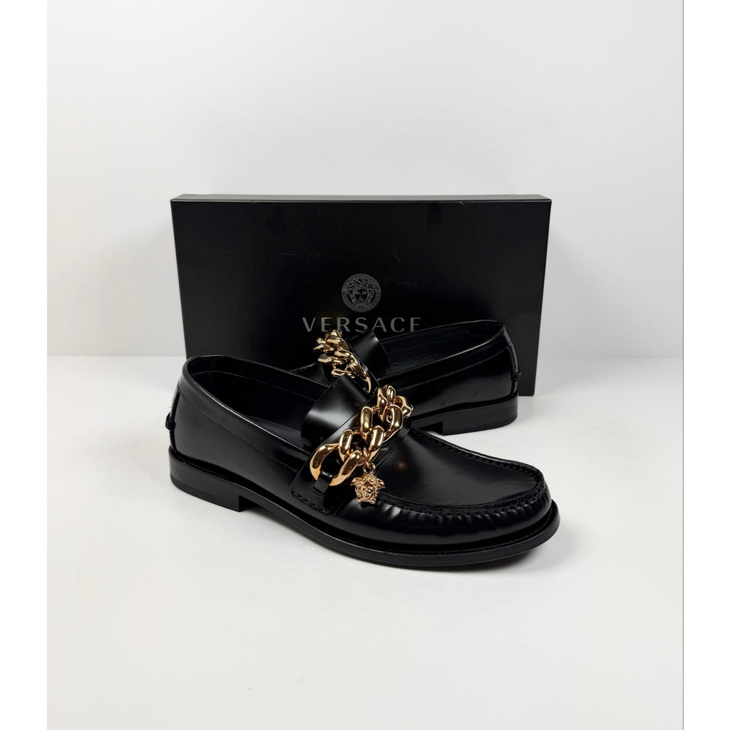Size 8.5 - Versace Chain Link Leather Loafers