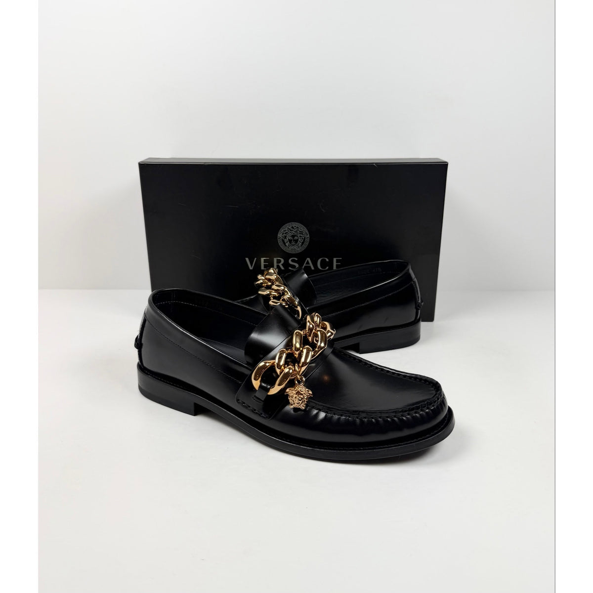 Size 8.5 - Versace Chain Link Leather Loafers