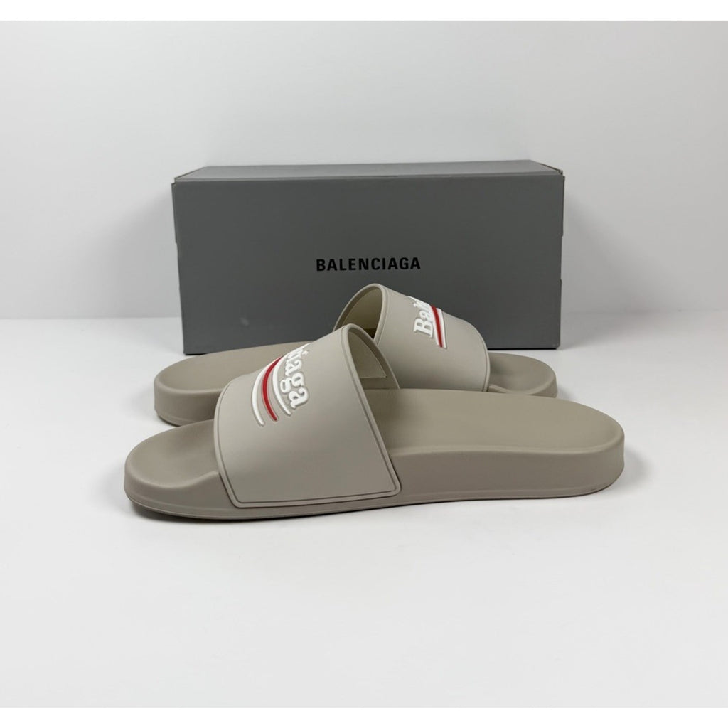 Size 8 - Balenciaga Beige Pool Campaign Logo Sandals NEW!