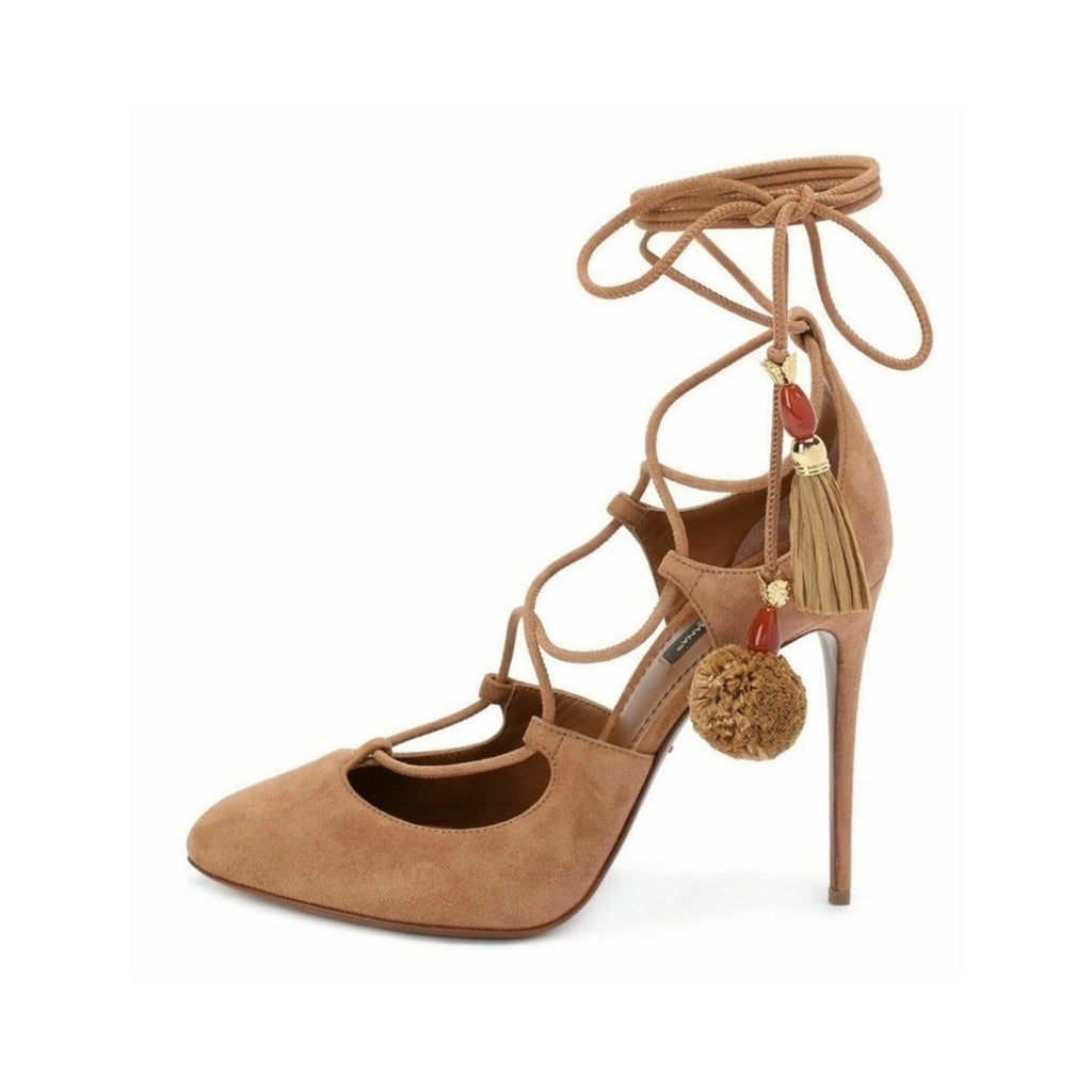 Size 5.5 - Dolce Gabbana Suede Ankle Lace Tassle Stilleto Heels