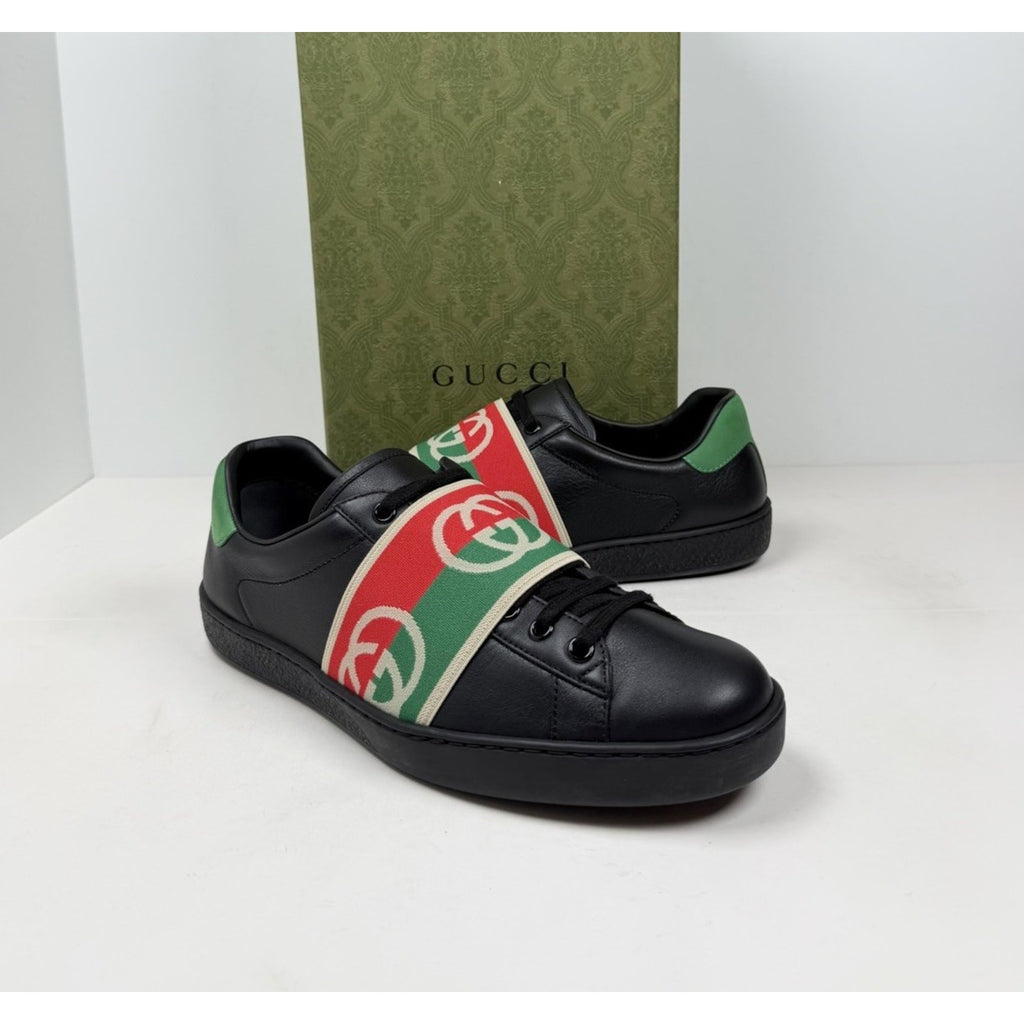 Size 8US - Gucci Ace Elastic Web Leather Sneakers