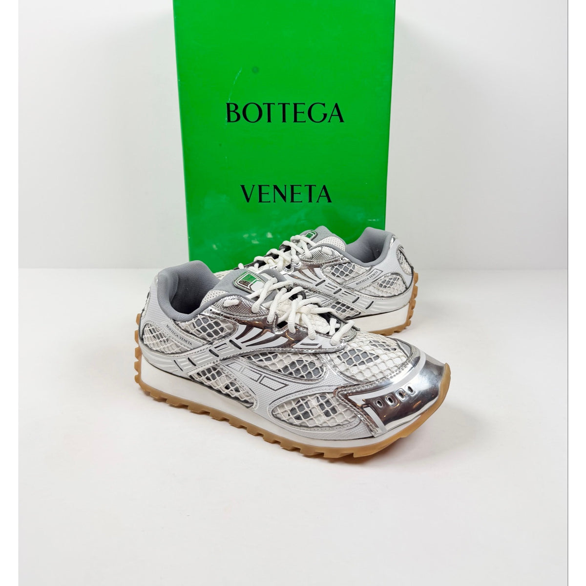 Size 43EU/10US - Bottega Veneta Orbit Silver White
