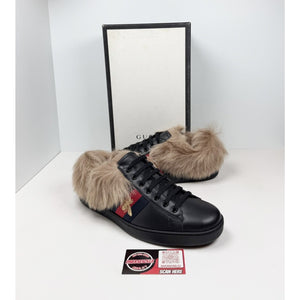 Size 11US - Gucci Ace Web Embroidered Fur/Leather NEW