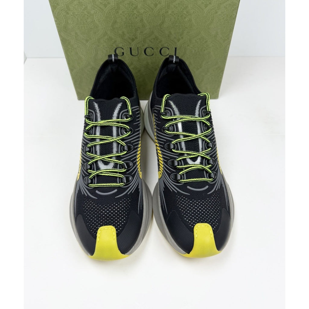 Size 11.5US - Gucci Run GG Black Yellow Knit NEW