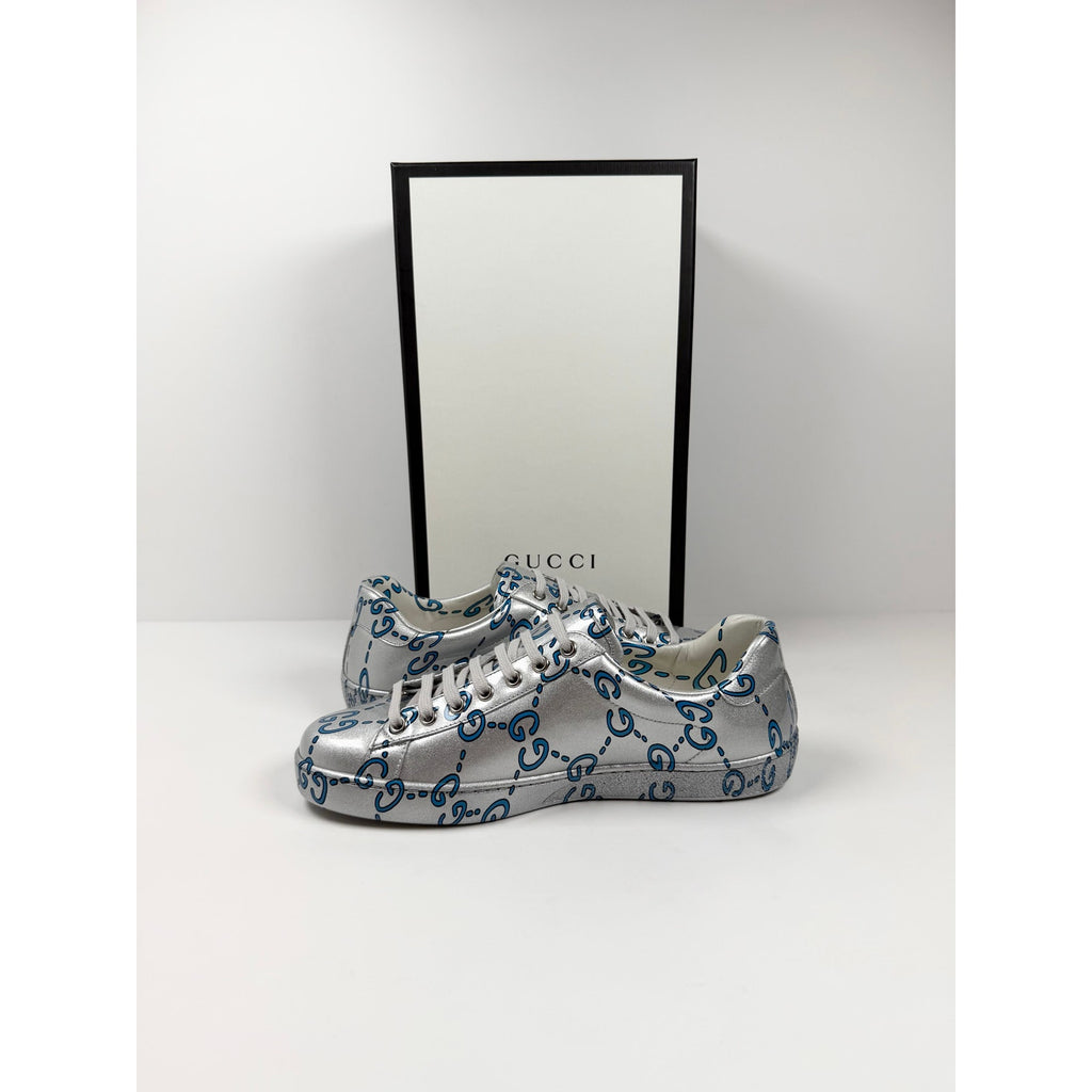 Size 8US - Gucci Ace GG Metallic Silver NEW