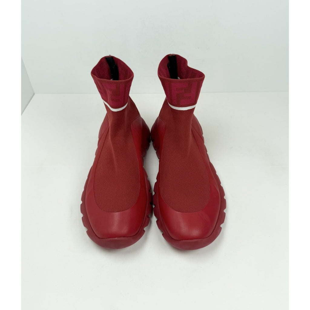 Size 7 - Fendi Technical Knit Logo Red High Top