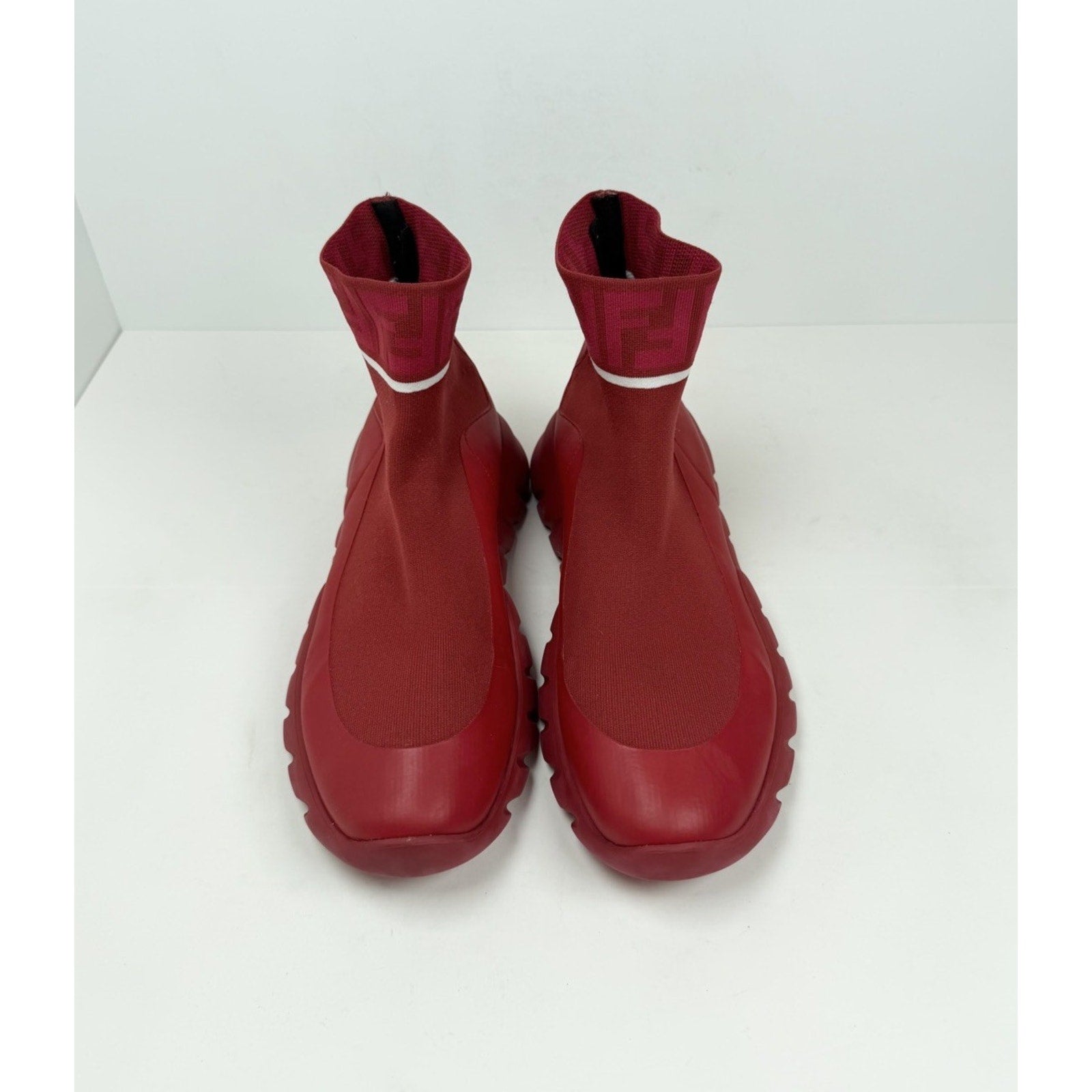 Size 7 - Fendi Technical Knit Logo Red High Top