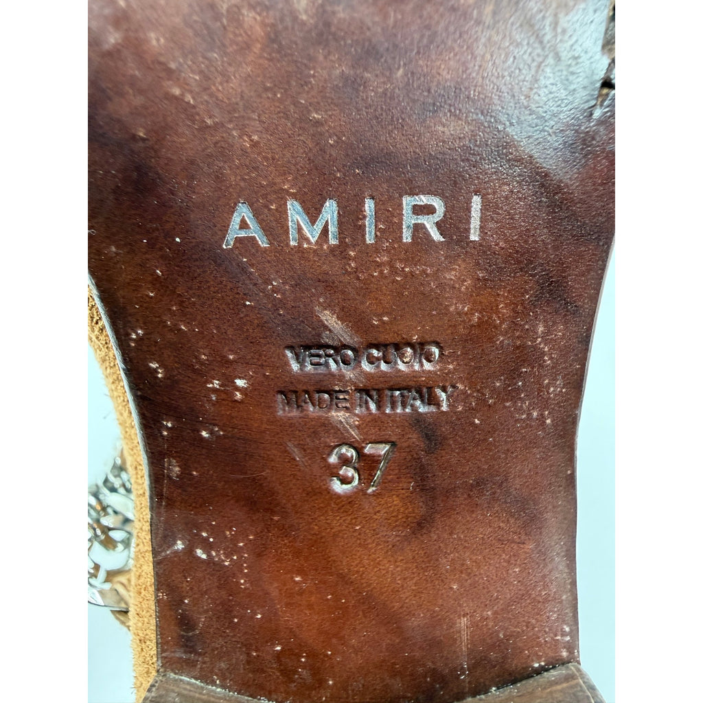 Size 37/7 - Amiri Bandana Chain Link Buckle Beige Boots