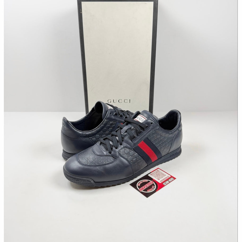 Size 10.5US - Gucci Guccissima Leather Web Low Top