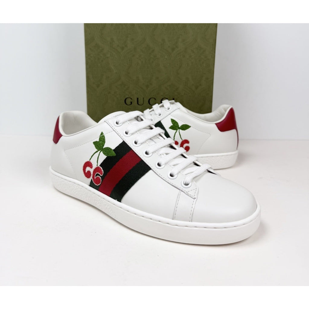 Size 4.5W - Gucci Ace Embroidered Cherry Leather NEW