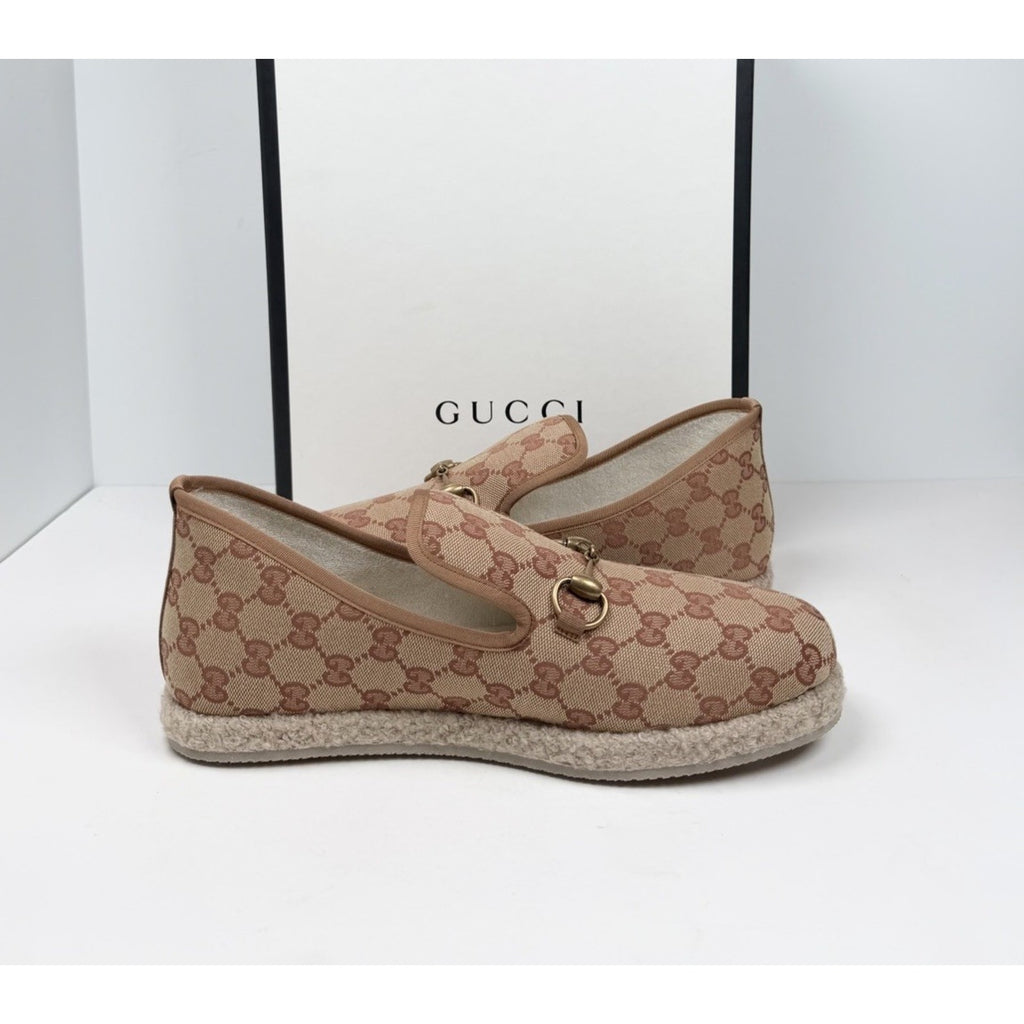 Size 8.5US - Gucci Horsebit Espadrille GG Canvas Loafers NEW