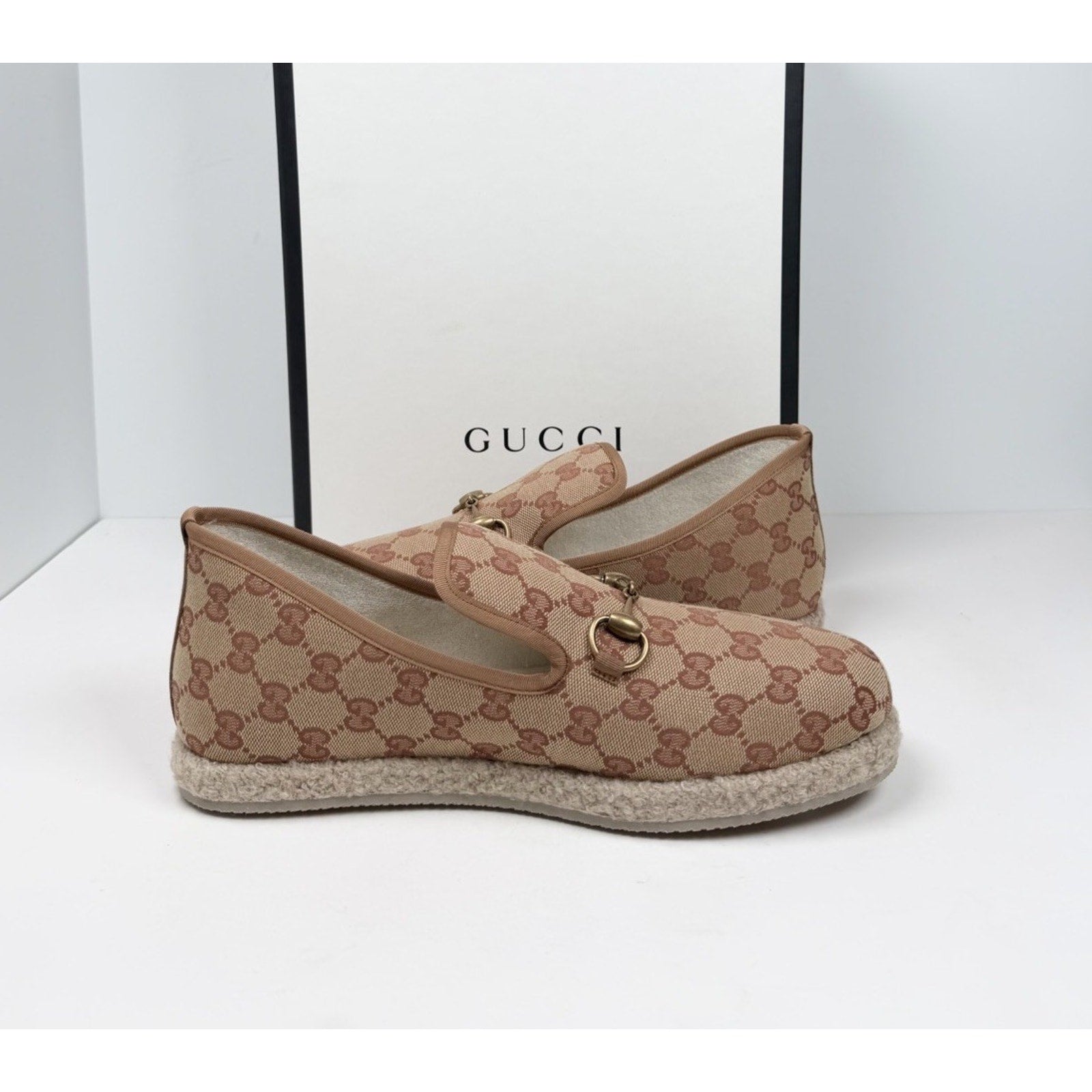 Size 8.5US - Gucci Horsebit Espadrille GG Canvas Loafers NEW
