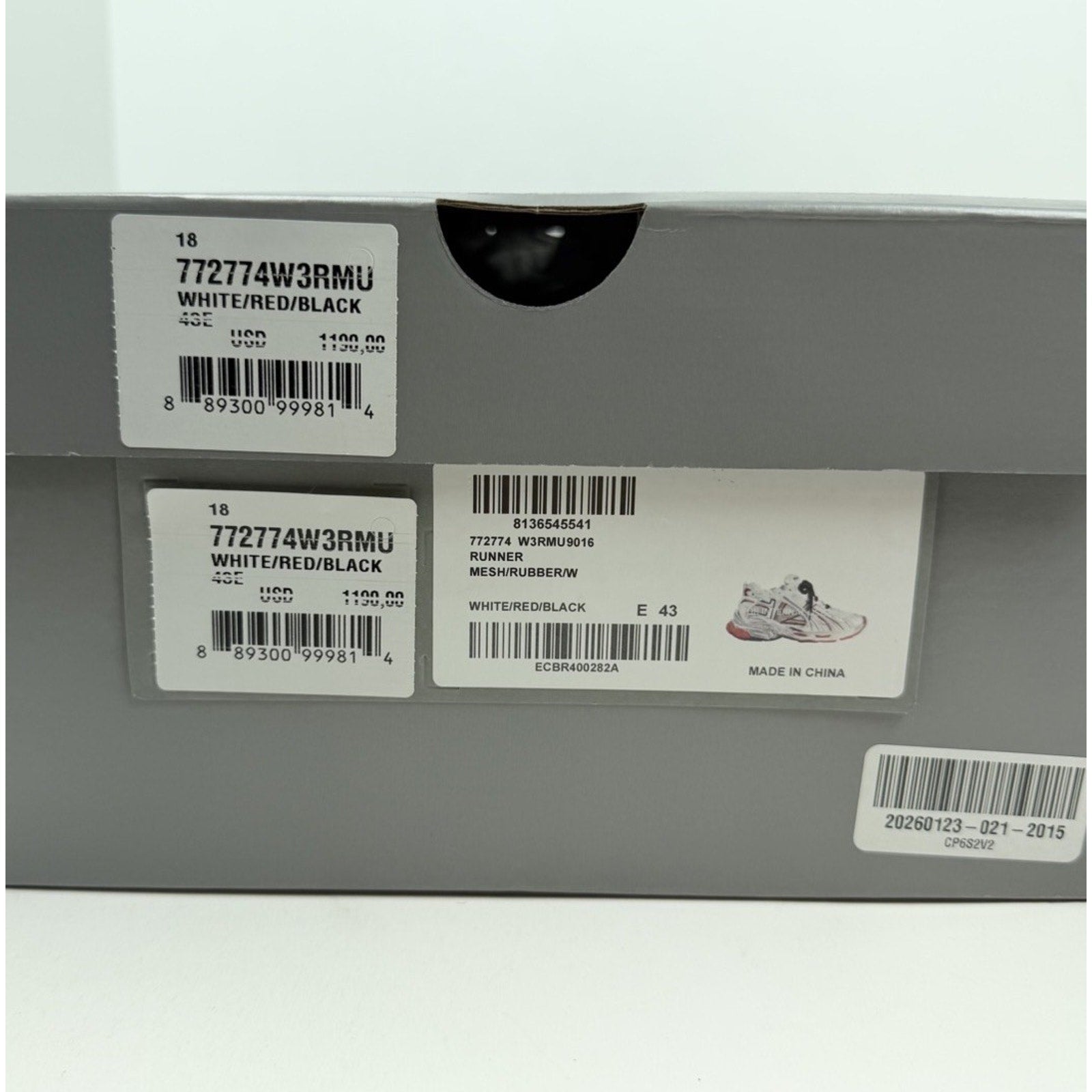 Size 43EU/10US - Balenciaga Runner White Red Black NEW
