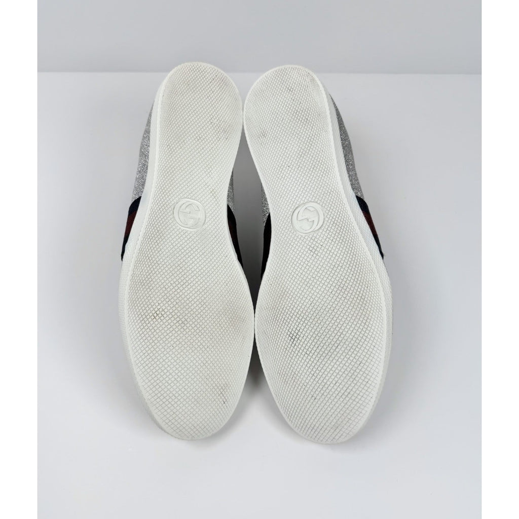 Size 8.5US - Gucci Bambi Web Silver Glitter Stud Sneakers