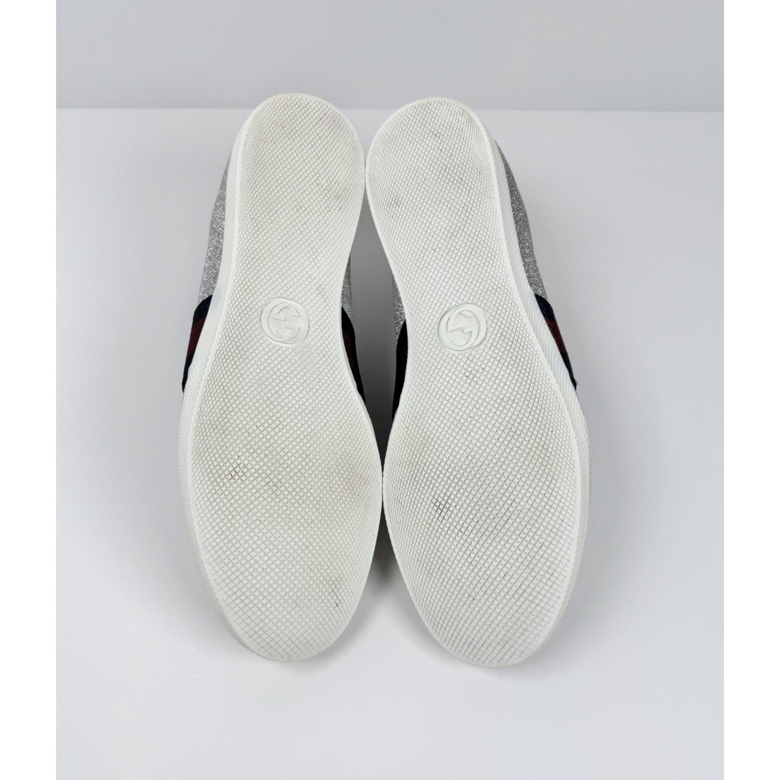 Size 8.5US - Gucci Bambi Web Silver Glitter Stud Sneakers
