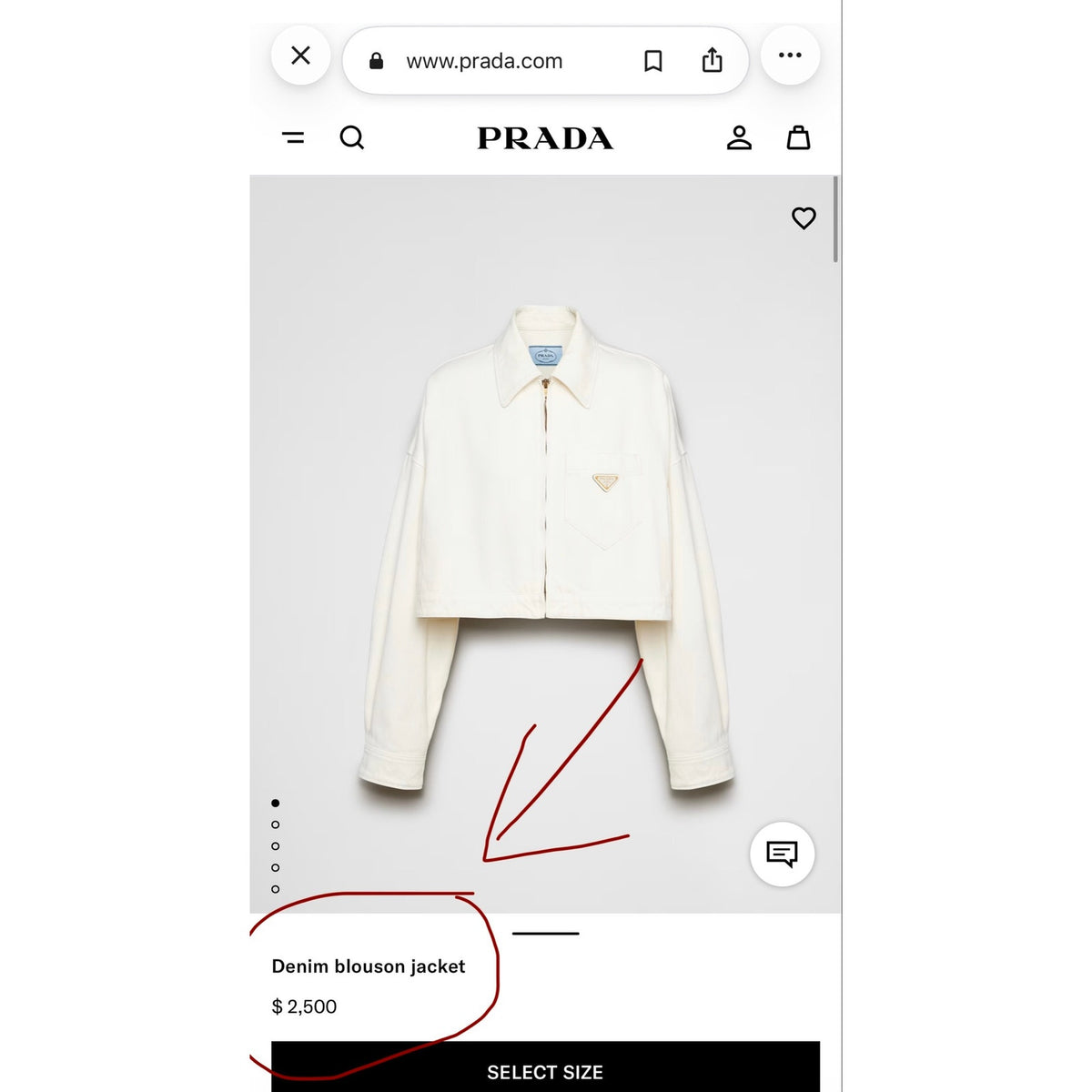 Size 42/US size 6 (L) Prada Cropped Denim Blouson Jacket NEW