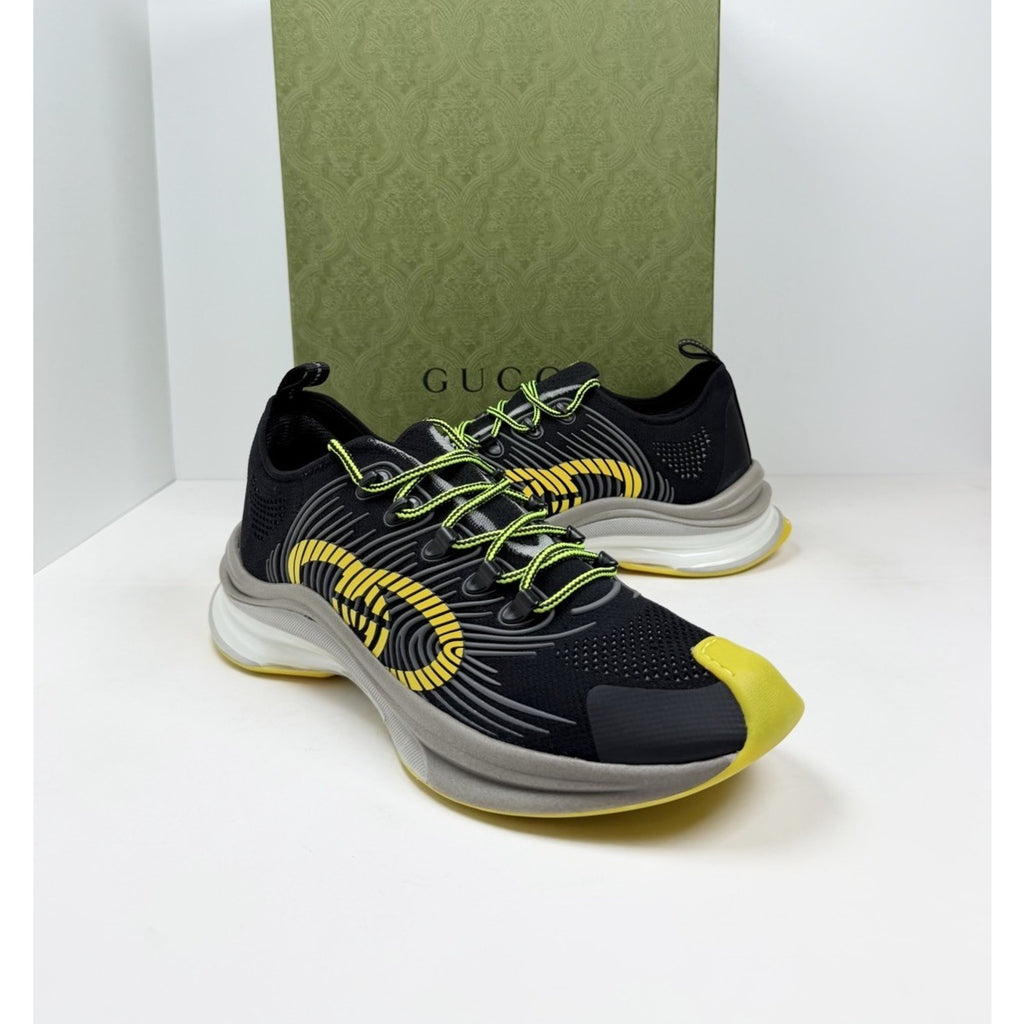 Size 11.5US - Gucci Run GG Black Yellow Knit NEW