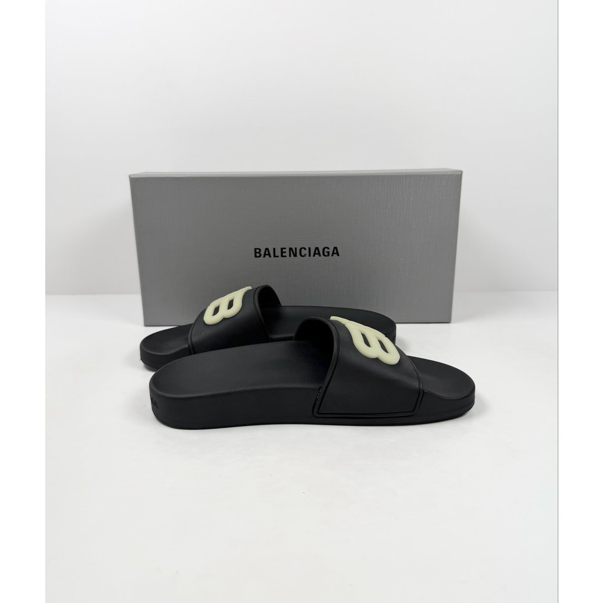 Size 35/5 - Balenciaga Slides Black Glow Womens NEW