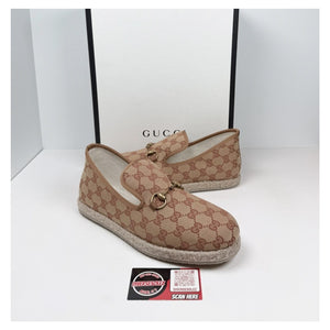 Size 8.5US - Gucci Horsebit Espadrille GG Canvas Loafers NEW