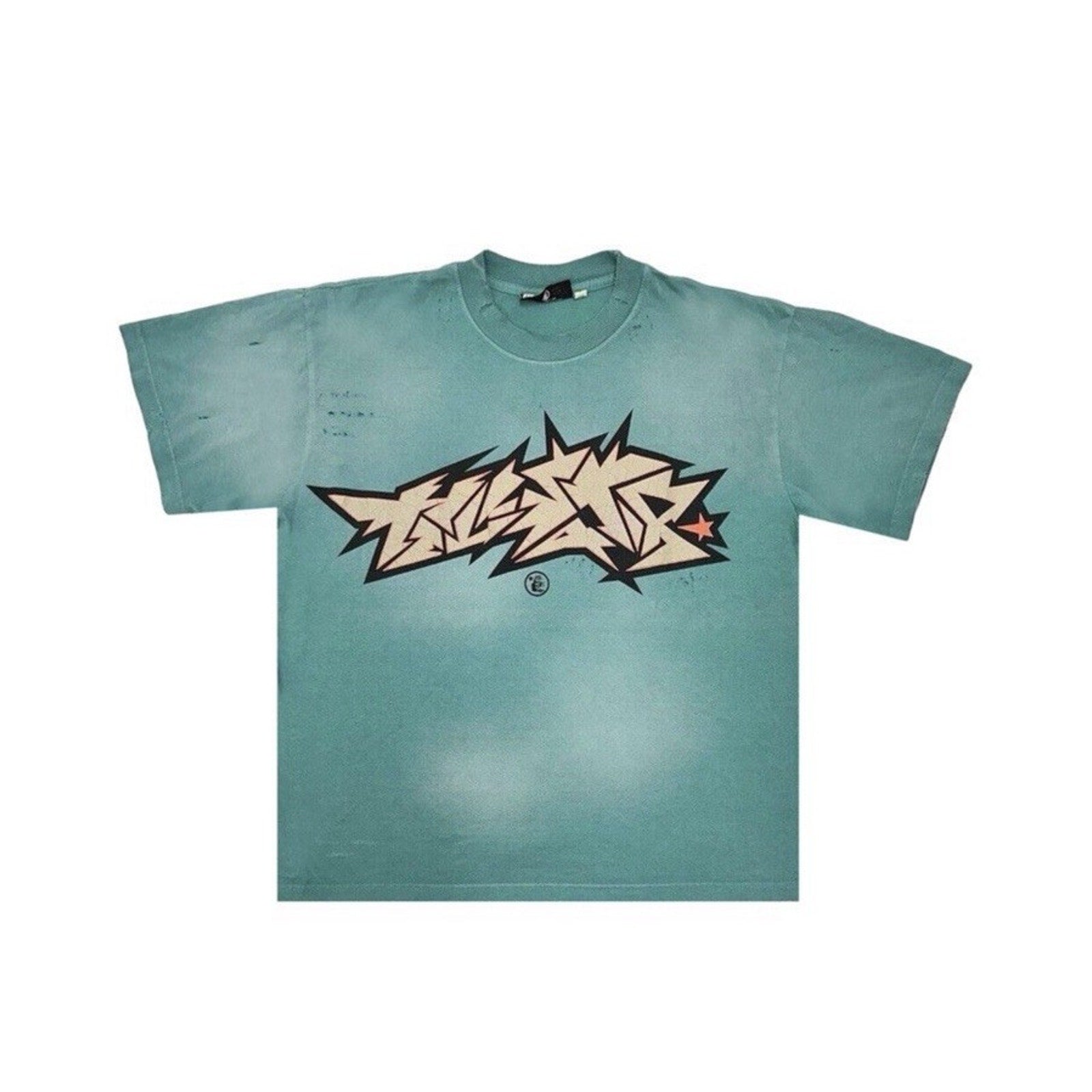 Size L - Hellstar Crack Print Faded Distressed Green NEW