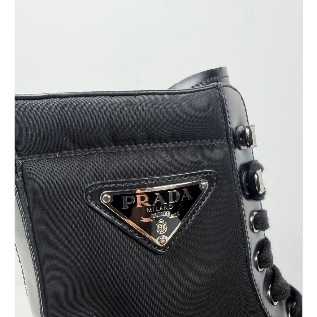 Size 7UK/8US - Prada Nylon Leather Combat Boots