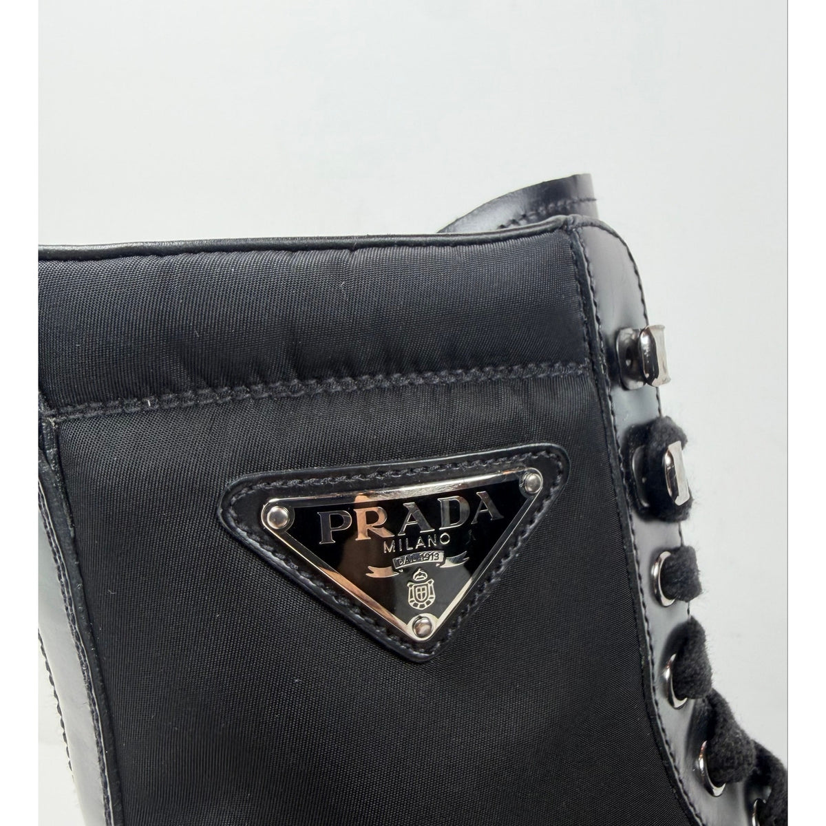 Size 7UK/8US - Prada Nylon Leather Combat Boots