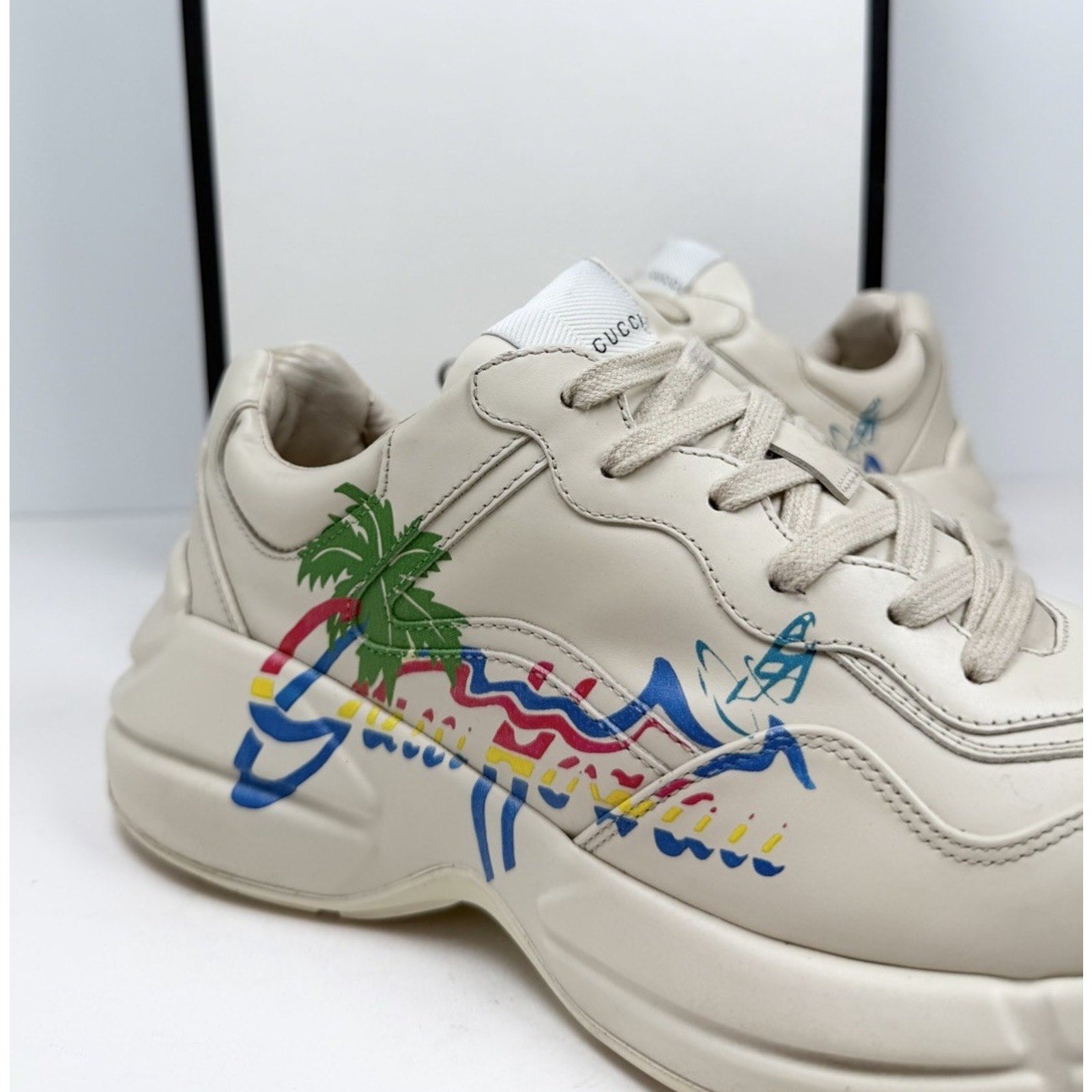 Size 7.5US - Gucci Rython Ivory Leather Hawaii