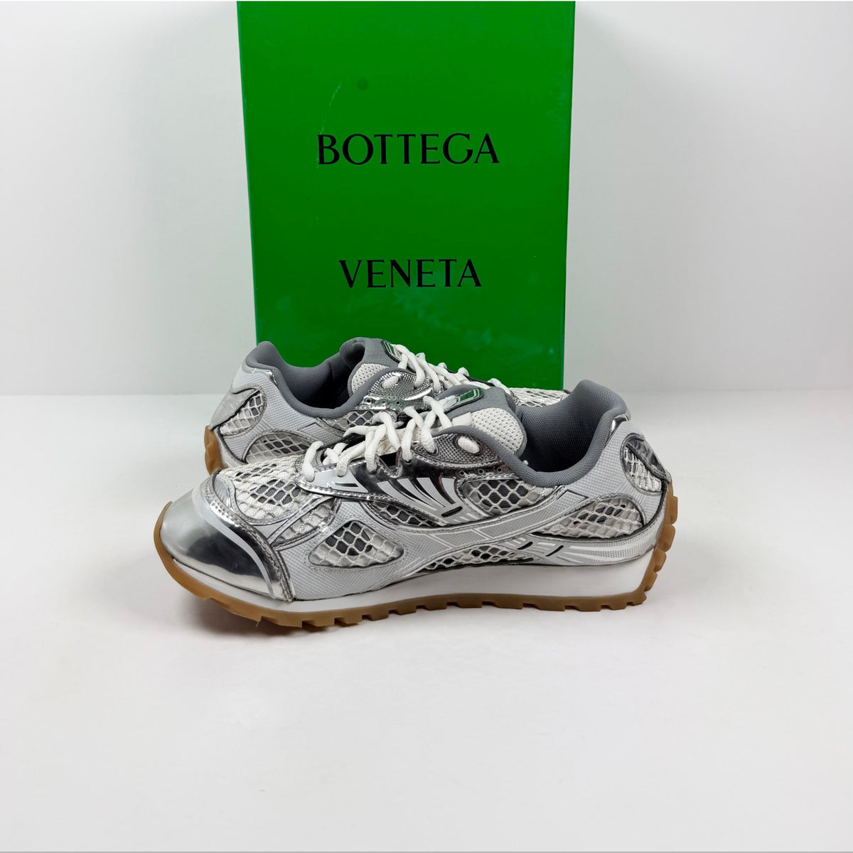 Size 43EU/10US - Bottega Veneta Orbit Silver White