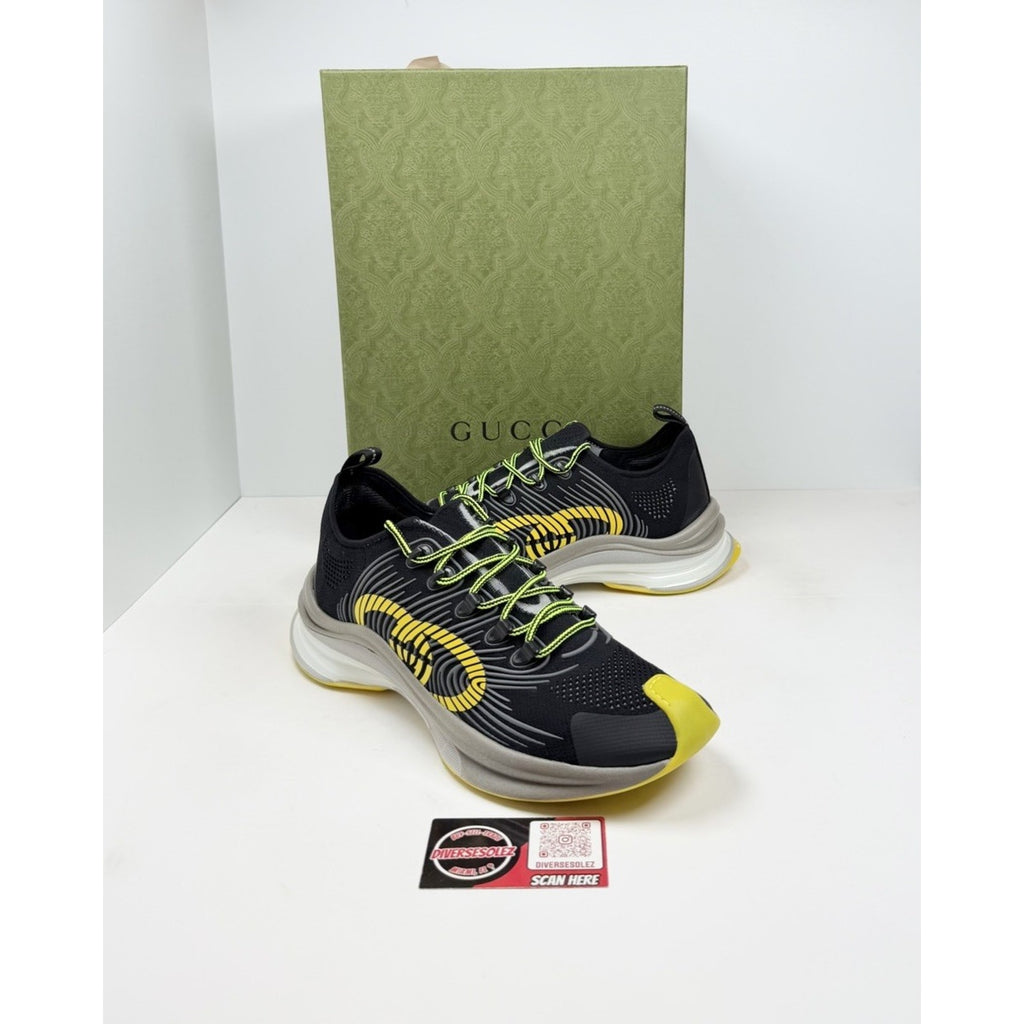Size 11.5US - Gucci Run GG Black Yellow Knit NEW