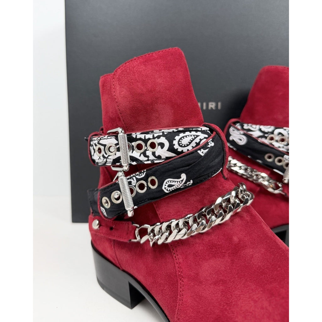Size 8.5US - Amiri Chain Link Bandana Boots Merlot NEW