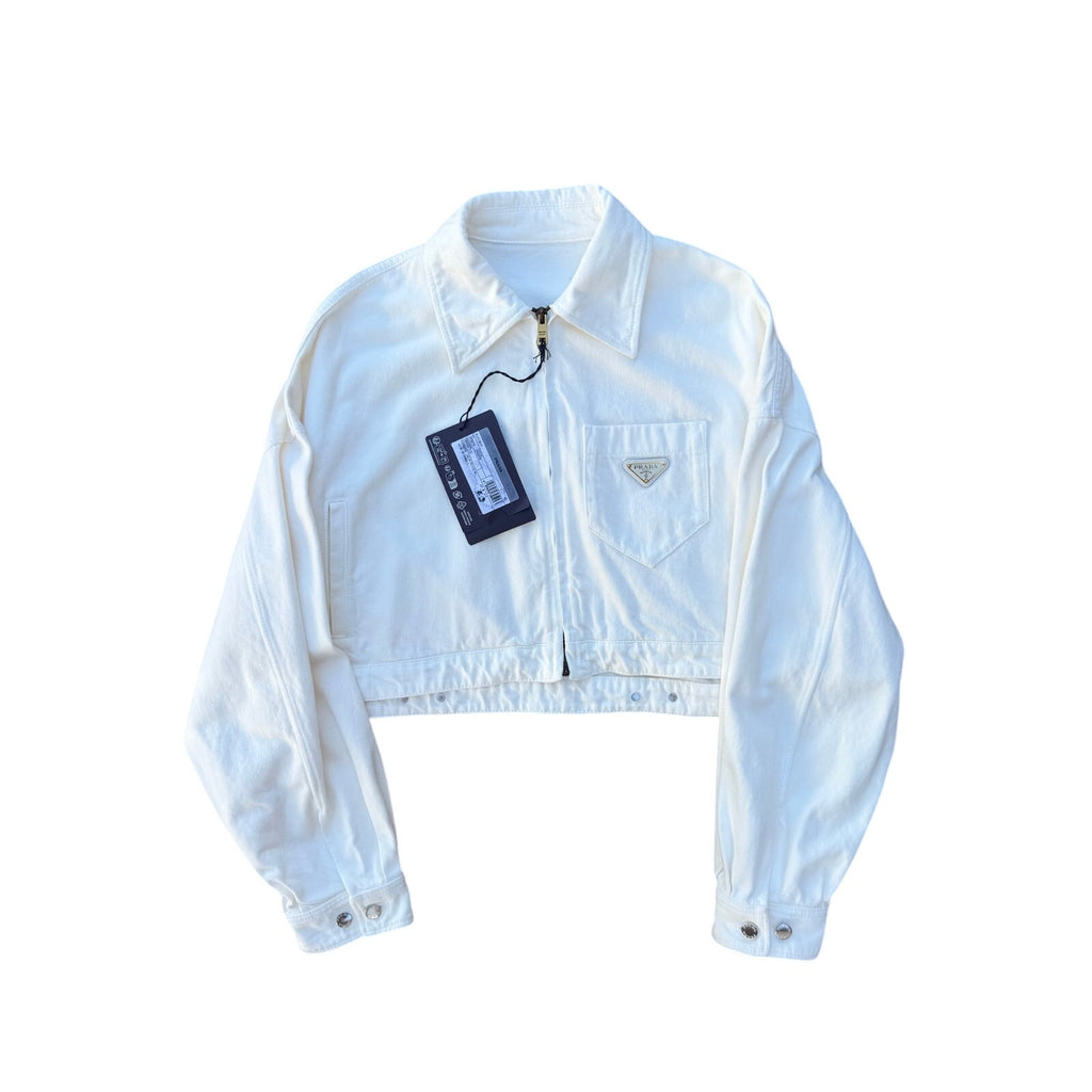 Size 42/US size 6 (L) Prada Cropped Denim Blouson Jacket NEW