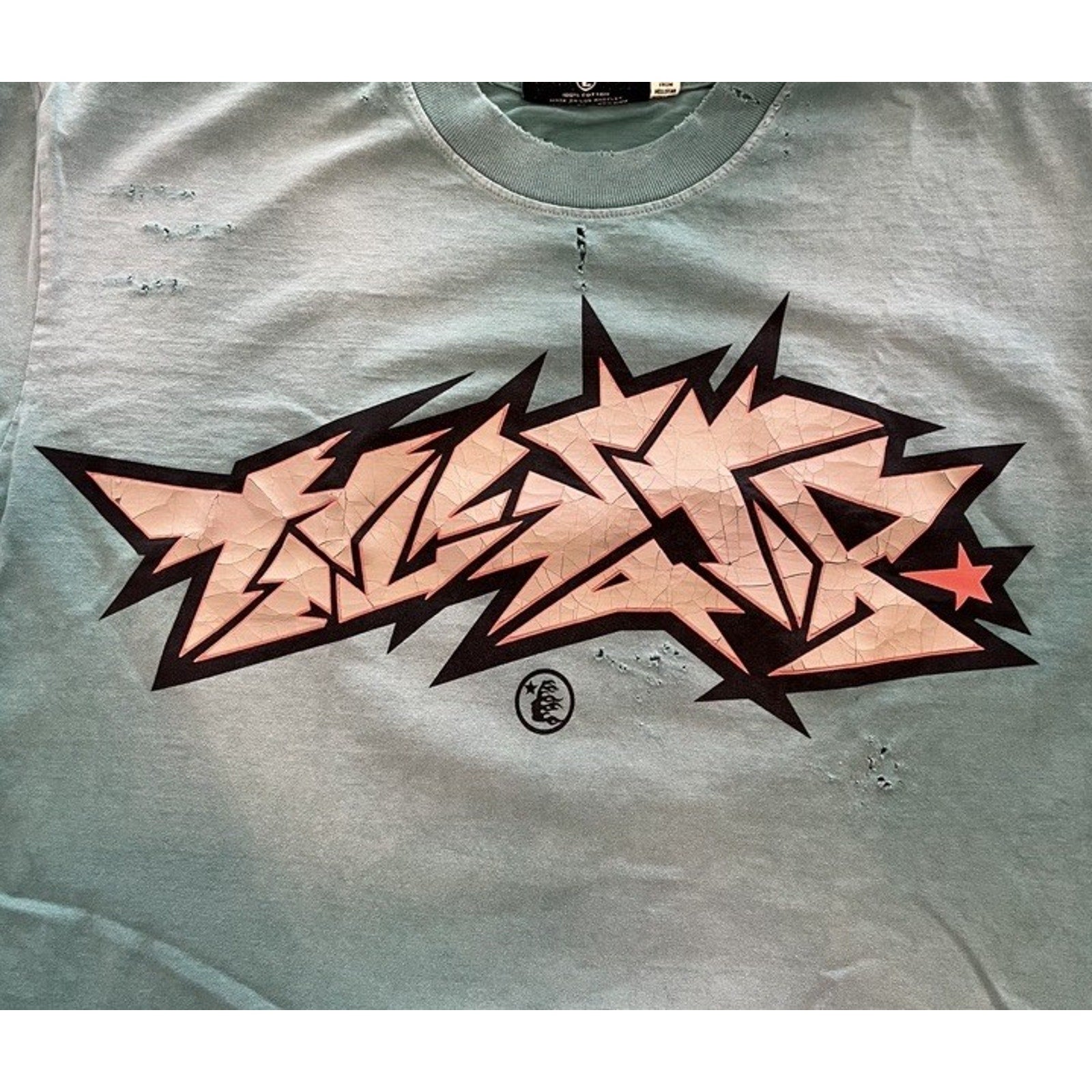 Size L - Hellstar Crack Print Faded Distressed Green NEW