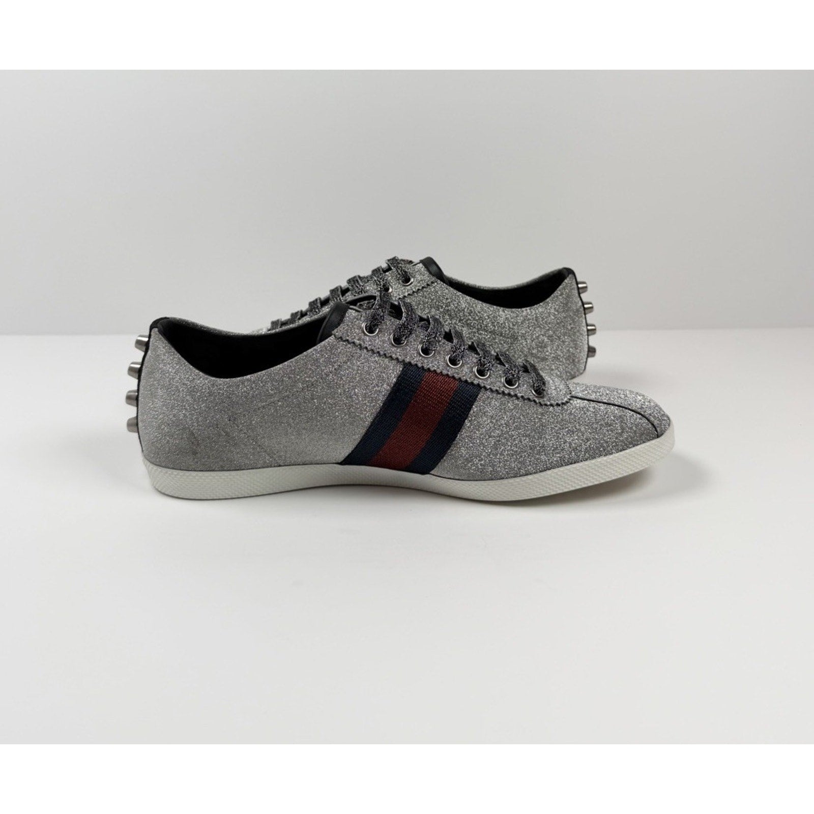 Size 8.5US - Gucci Bambi Web Silver Glitter Stud Sneakers