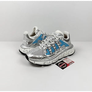 Size 40EU/7US - Versace Trigreca Silver Blue Sneakers NEW