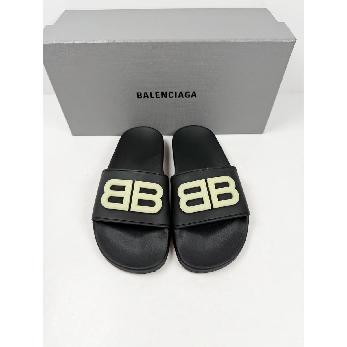 Size 35/5 - Balenciaga Slides Black Glow Womens NEW