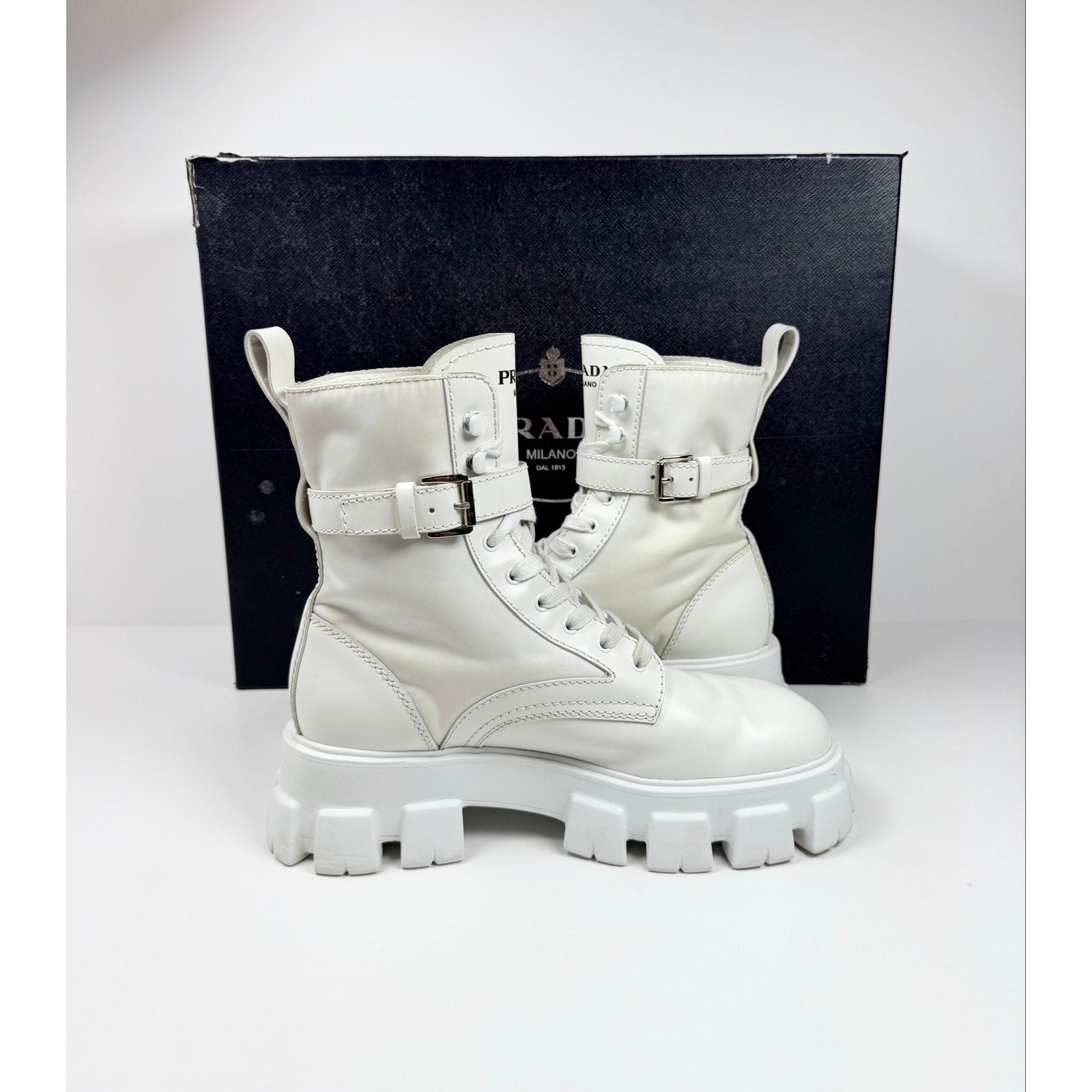 Size 9.5UK/10.5US - Prada Monolith Pouch Combat Boots