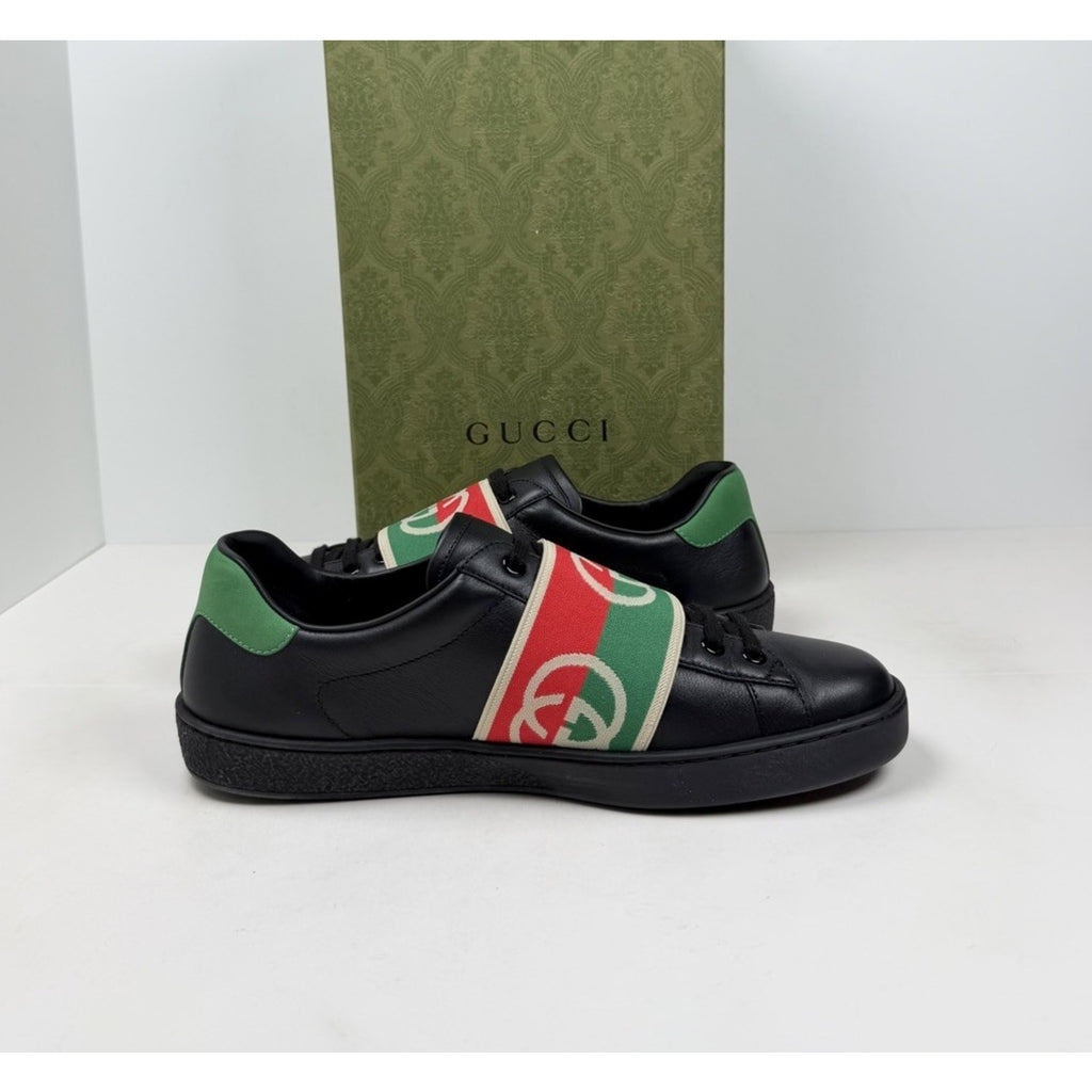 Size 8US - Gucci Ace Elastic Web Leather Sneakers