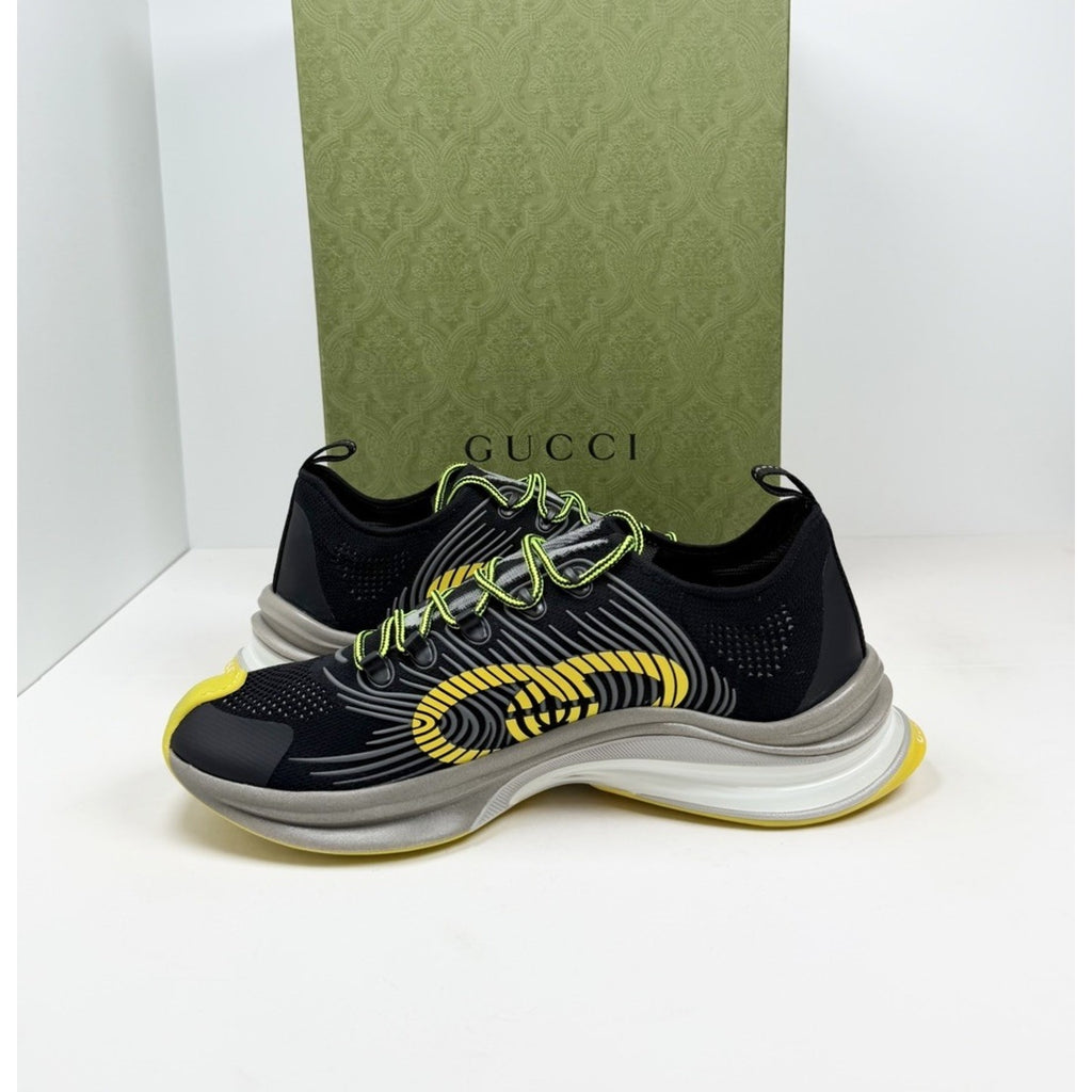 Size 11.5US - Gucci Run GG Black Yellow Knit NEW