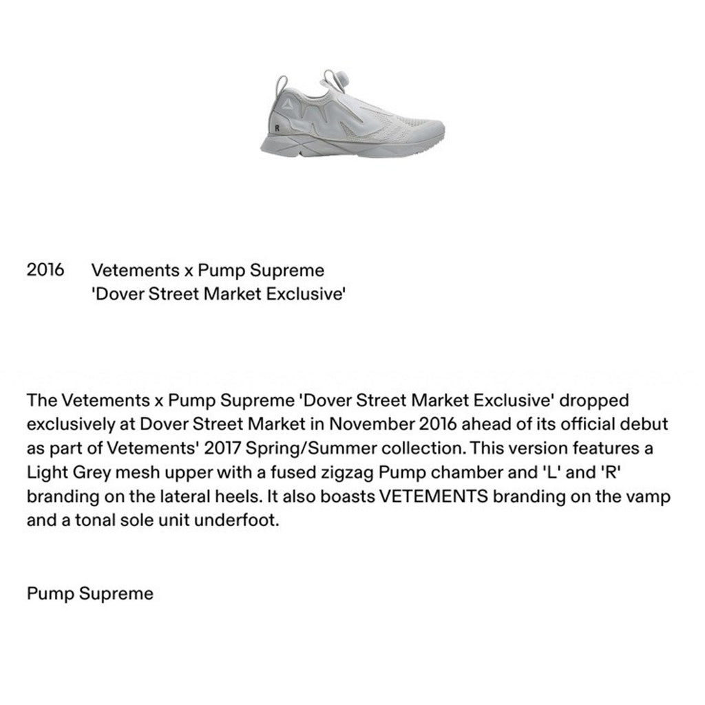 Size 9US - Reebok x Vetements Pump