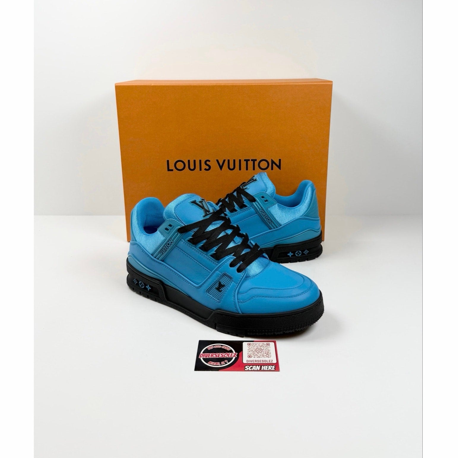 Size 7LV/8US - Louis Vuitton Leather Blue Sneakers NEW