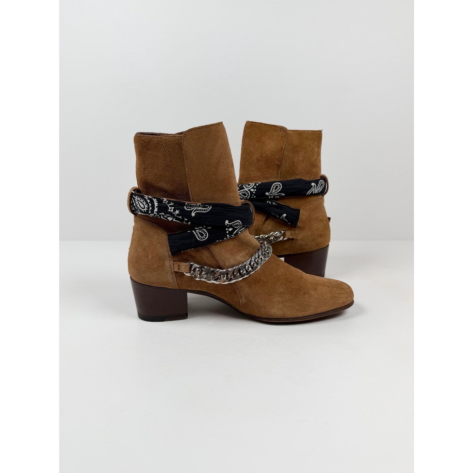 Size 37/7 - Amiri Bandana Chain Link Buckle Beige Boots