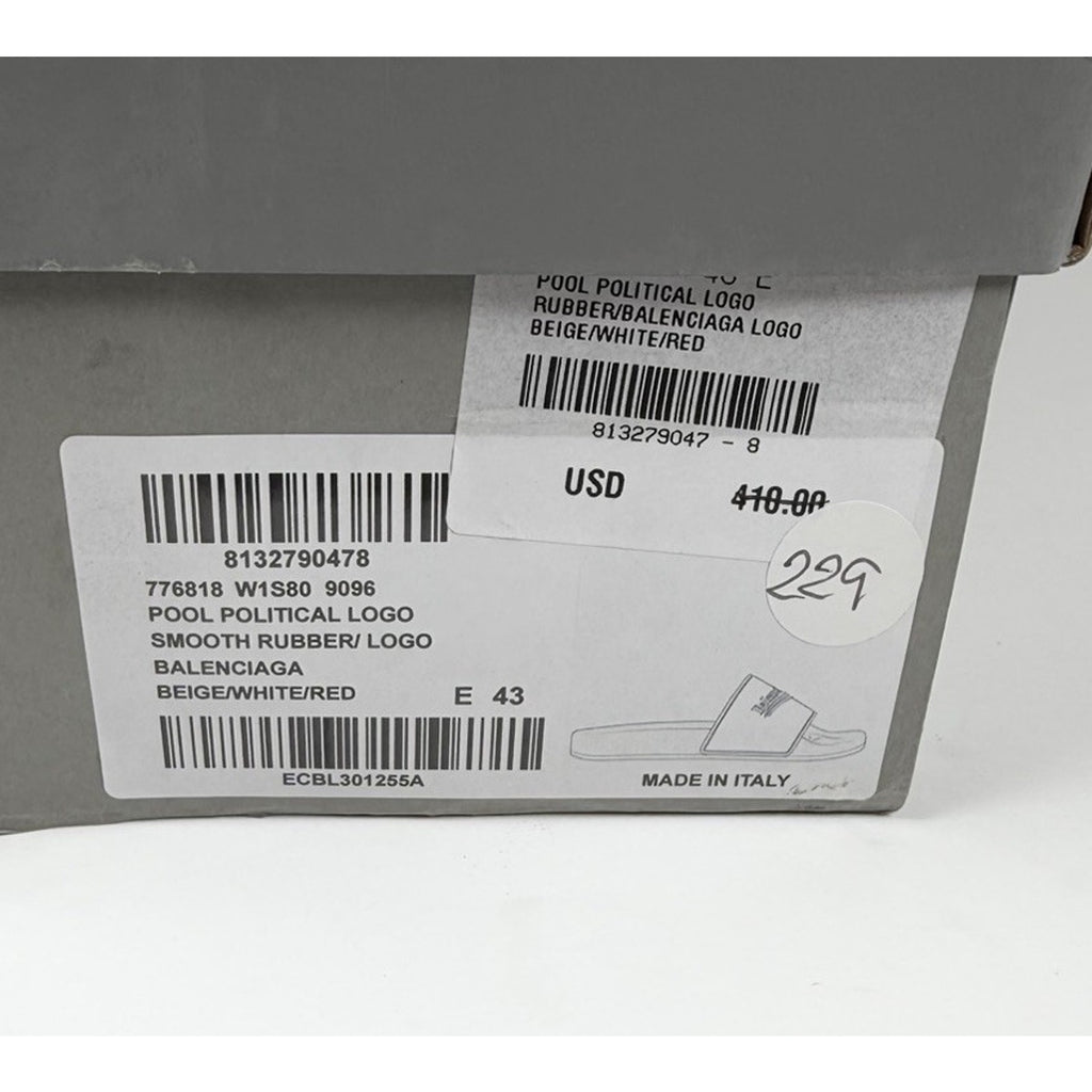 Size 10 - Balenciaga Beige Pool Campaign Logo Sandals NEW!