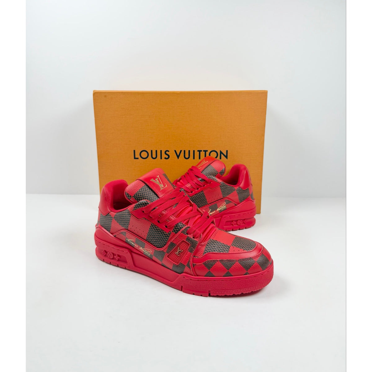 Size 6LV/7US - Louis Vuitton Damier Red Trainer NEW