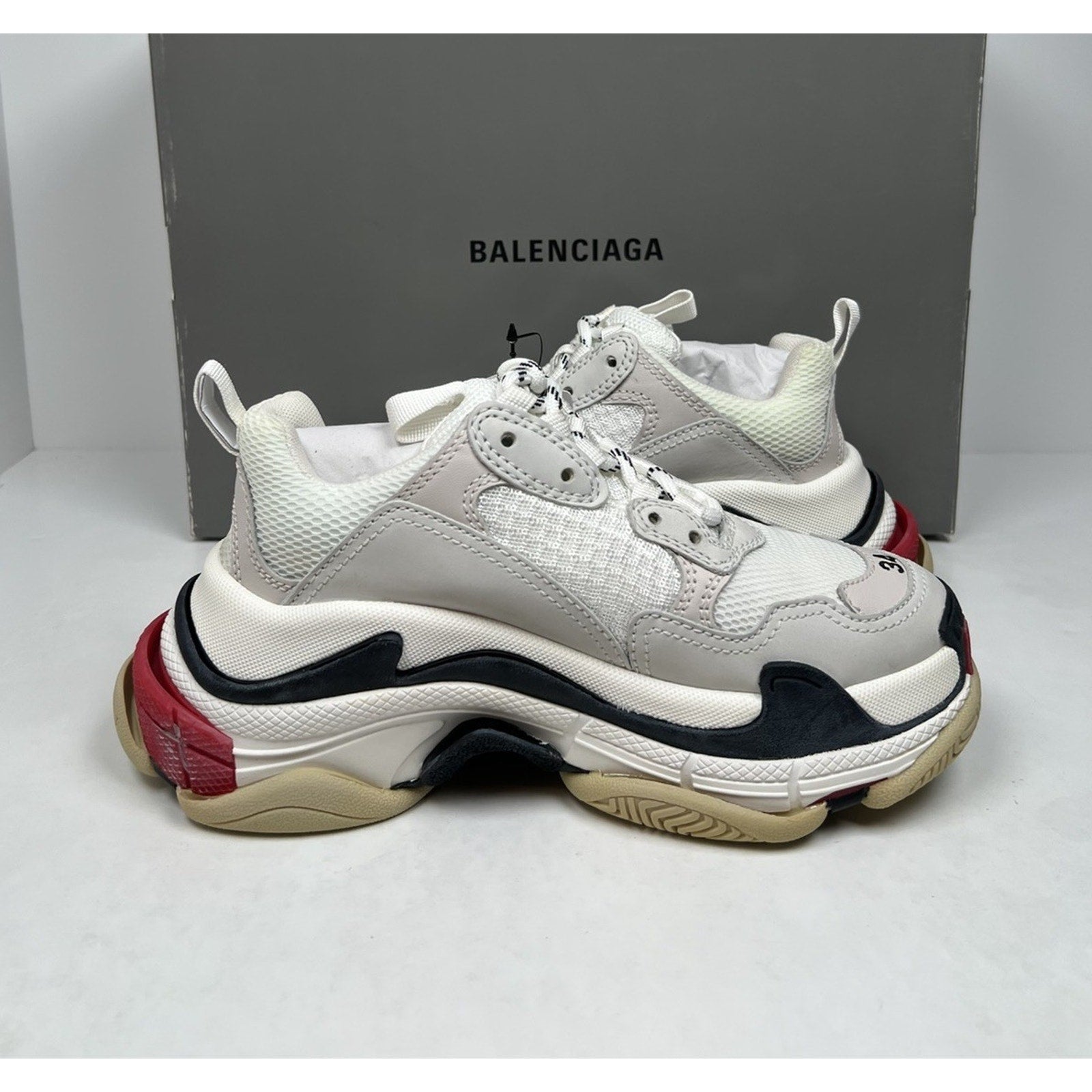 Size 34EU/4W - Balenciaga Triple S Distressed White NEW