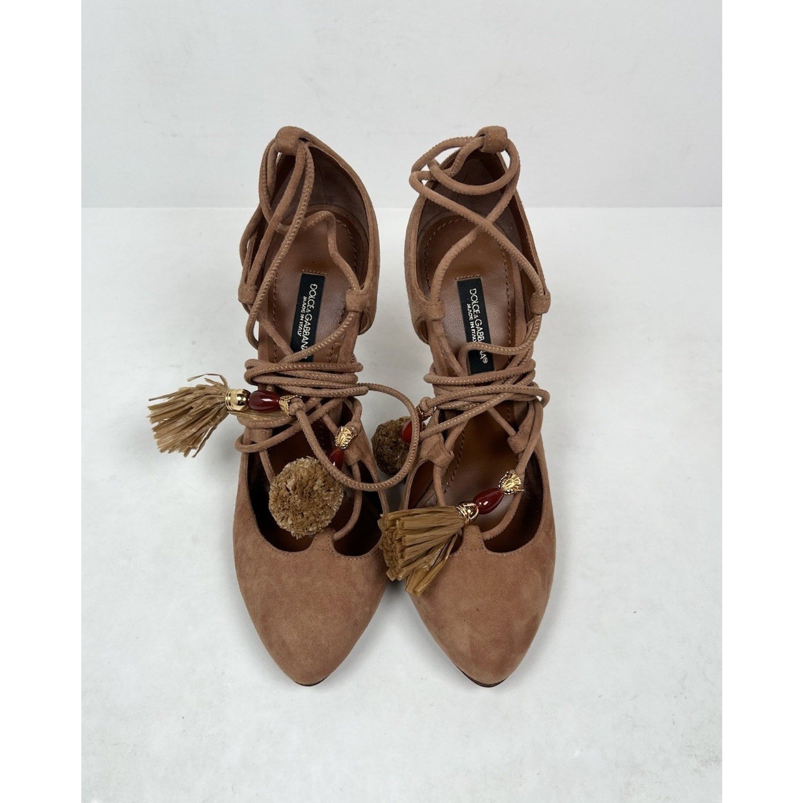 Size 5.5 - Dolce Gabbana Suede Ankle Lace Tassle Stilleto Heels