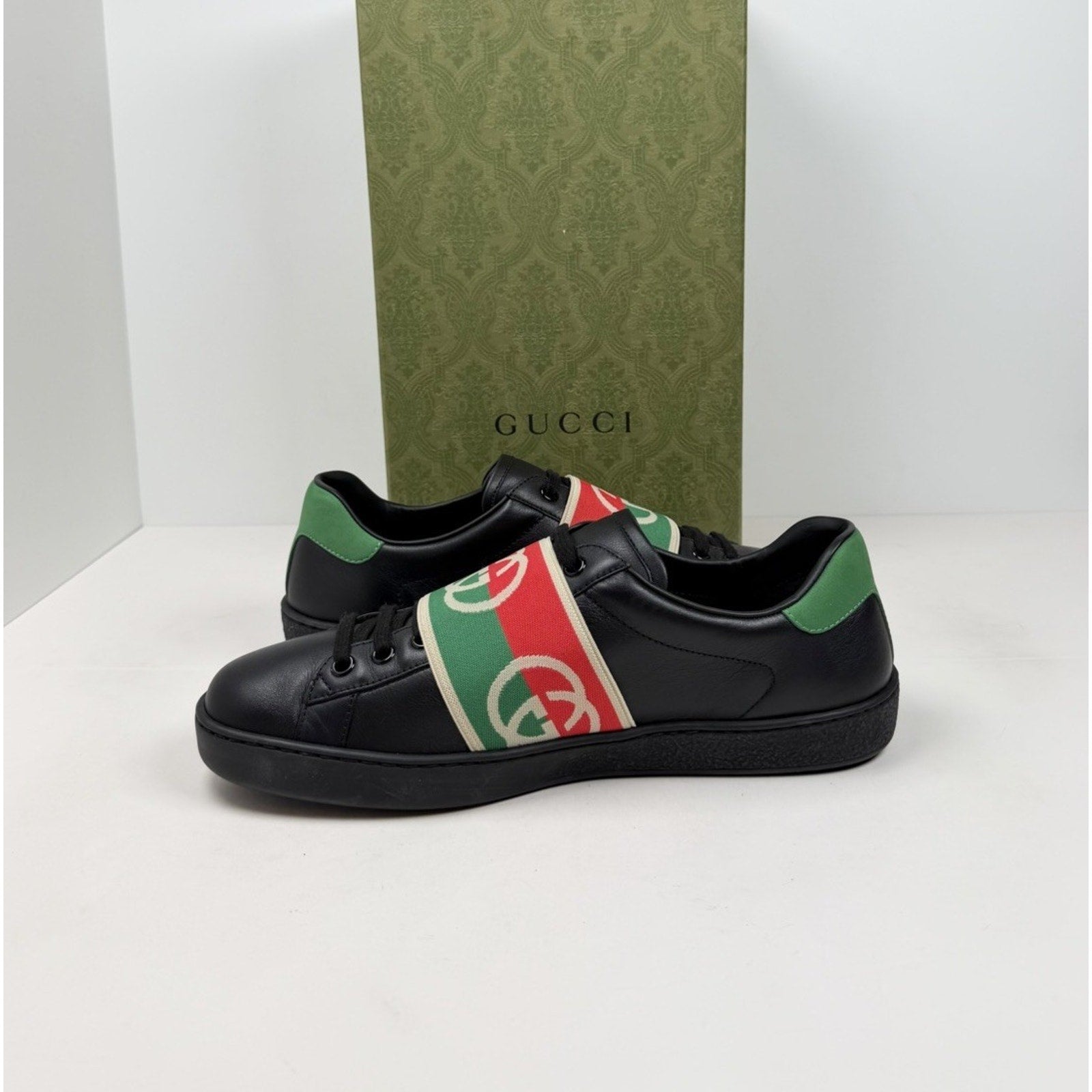 Size 8US - Gucci Ace Elastic Web Leather Sneakers